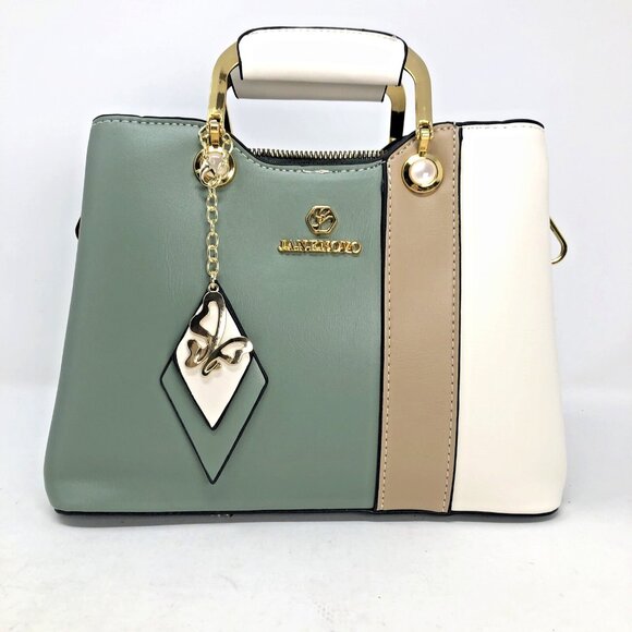 Jane Novo Purse Green Colorblock PU Leather Satchel Convertible Crossbody Bag - Picture 1 of 13